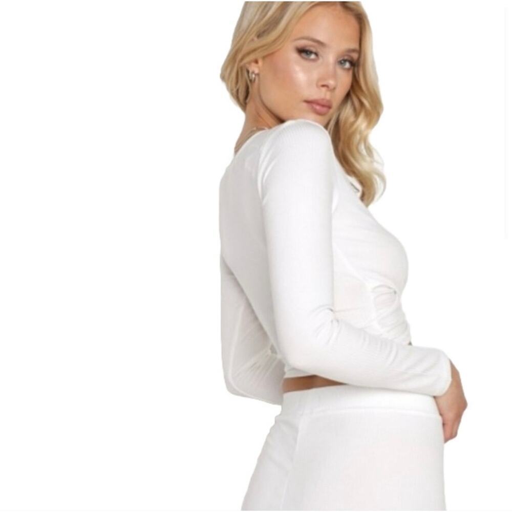 L Space womens‎ wrap crop top size small white ribbed long sleeve NWT